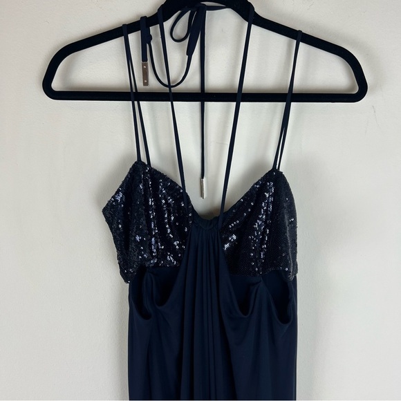 HALSTON Del Sequin Draped Jersey Sleeveless Halter Formal Jumpsuit Size 12 - Picture 6 of 10